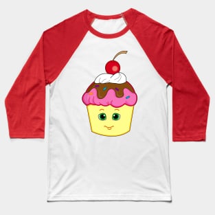 Cute Smiling Cupcake with a Cherry on Top Baseball T-Shirt